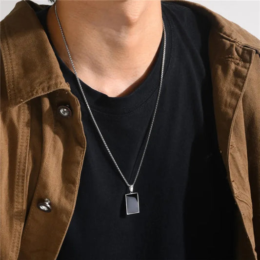 Stainless Steel Black Square Pendant