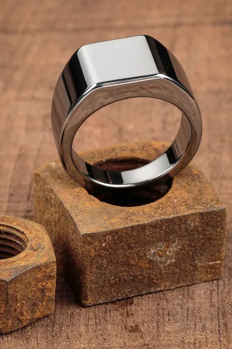 Matte Black Square Signet Ring