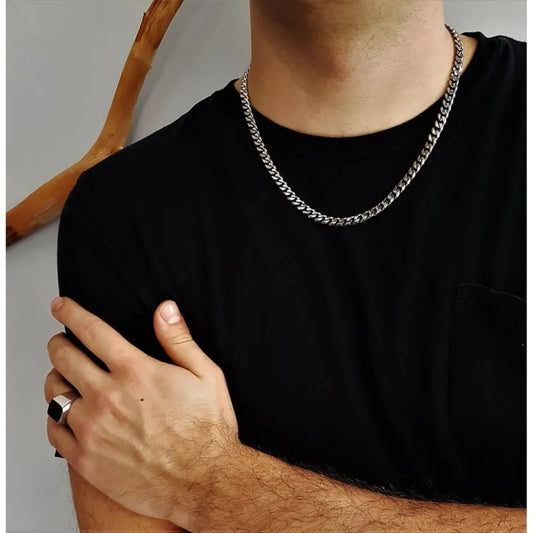 Silver Stainless Steel Cuban Chain